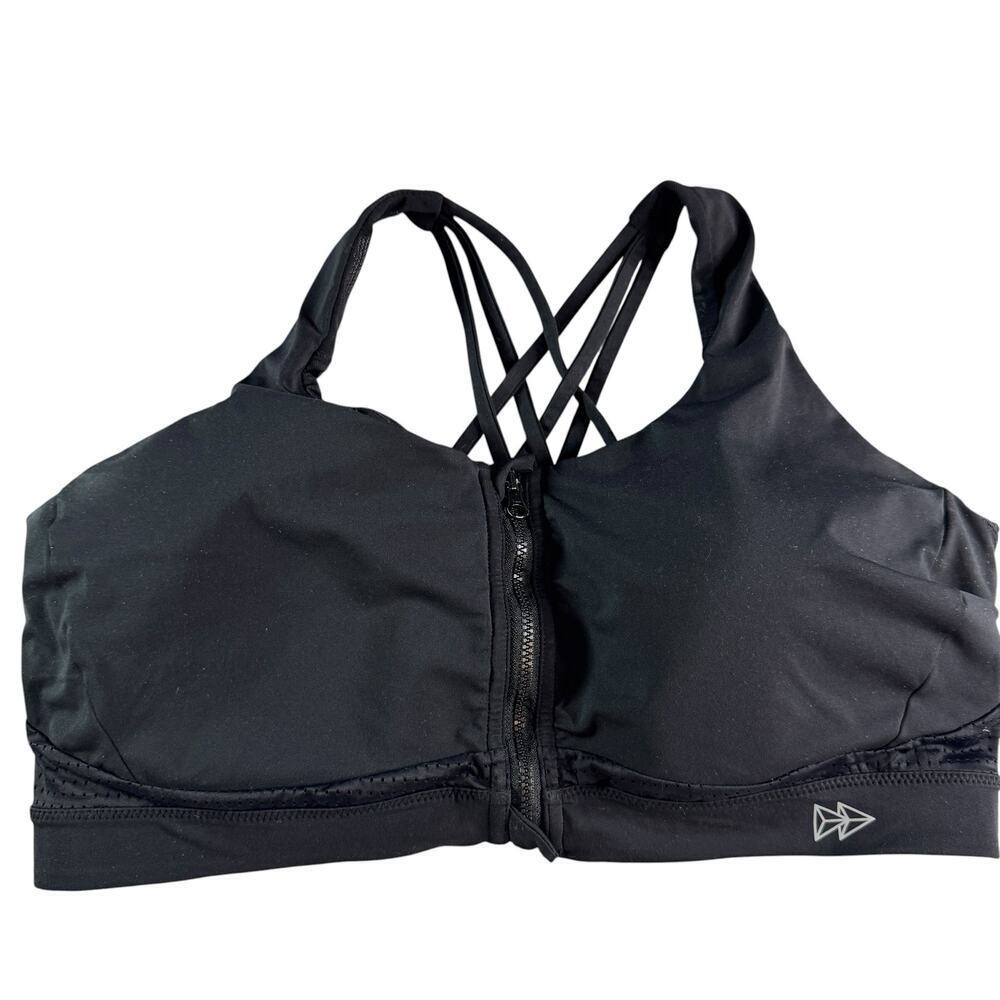 Yvette Sports Bra 2XL+ Black Zip Front High Impact Racerback Workout